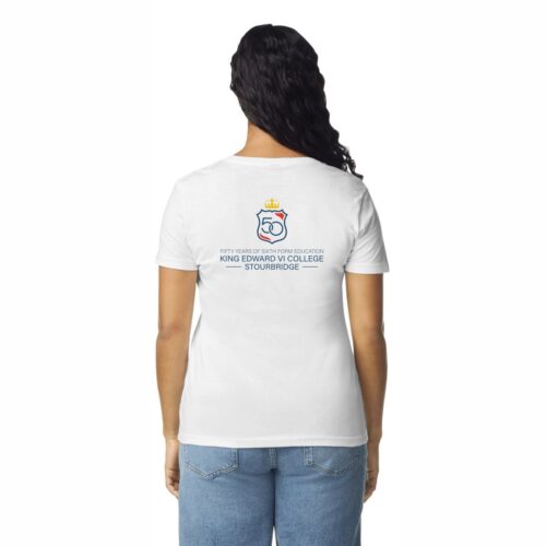 King Edward VI Stourbridge 50th Anniversary - Gildan Softstyle Ladies Fit T-shirt - White (Reverse) King Edward VI Stourbridge 50th Anniversary – Gildan Softstyle T-shirt